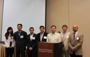 RheoSense and Speakers. Left to right: Grace, Dr. Ying-Chih Wang, Dr. Rajib Ahmed, Vitus Lau, Dr. Seong-Gi Baek, Dr. Gareth H. McKinley (MIT), and Dr. Jai Pathak (MedImmune)